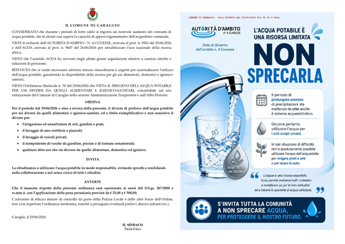 Divieto di prelievo dell'acqua potabile per usi diversi da quelli alimentari e igienico-sanitari